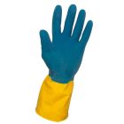 GUANTES LATEX DE FREGAR FLOCADO AZUL Y AMARILLO - CARIBE