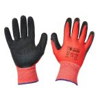 GUANTES DE TRABAJO POLIÉSTER ROJO Y LÁTEX RUGOSO NEGRO - HÉRCULES