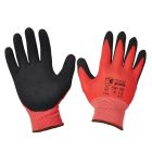 GUANTES DE TRABAJO POLIÉSTER ROJO Y NITRILO RUGOSO NEGRO - TESEO